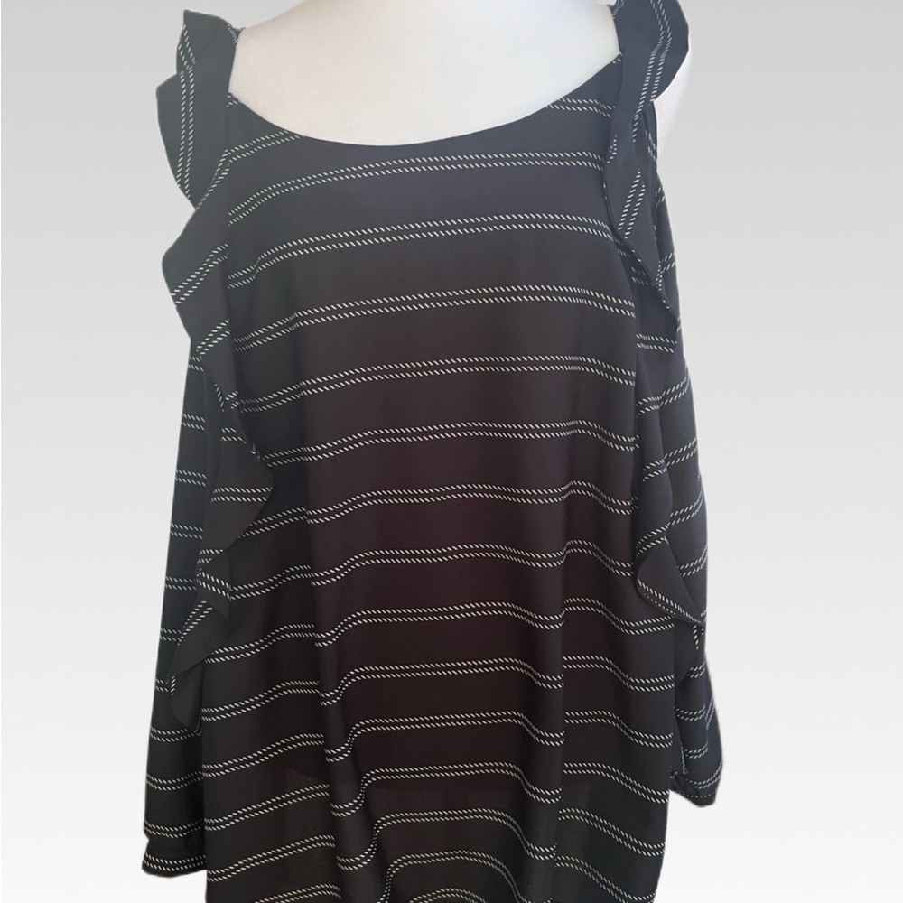 Chico's Black and White Striped Ruffle Blouse size 4